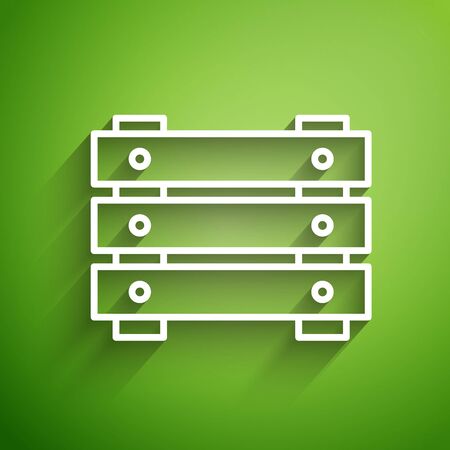 White line Military ammunition box with some ammo bullets icon isolated on green background. Vector Illustrationのイラスト素材