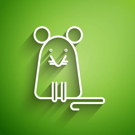 White line Rat icon isolated on green background. Mouse sign. Vector Illustrationのイラスト素材