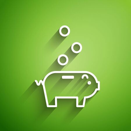White line Piggy bank with icon isolated on green background. Icon saving or accumulation of money, investment. Vector Illustrationのイラスト素材