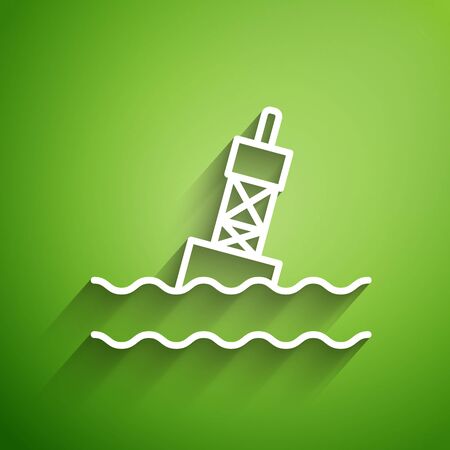 White line Floating buoy on the sea icon isolated on green background. Vector Illustrationのイラスト素材