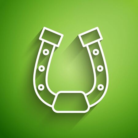 White line Horseshoe icon isolated on green background. Vector Illustrationのイラスト素材