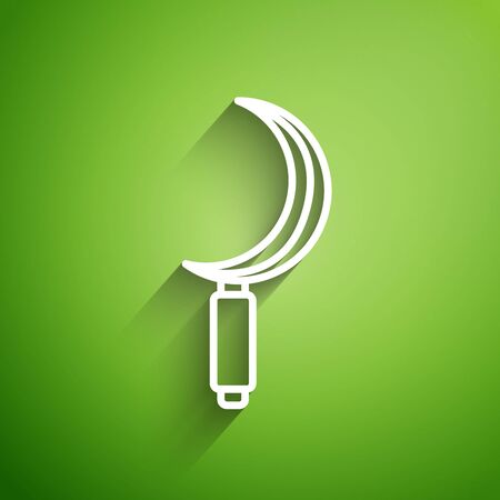 White line Sickle icon isolated on green background. Reaping hook sign. Vector Illustrationのイラスト素材