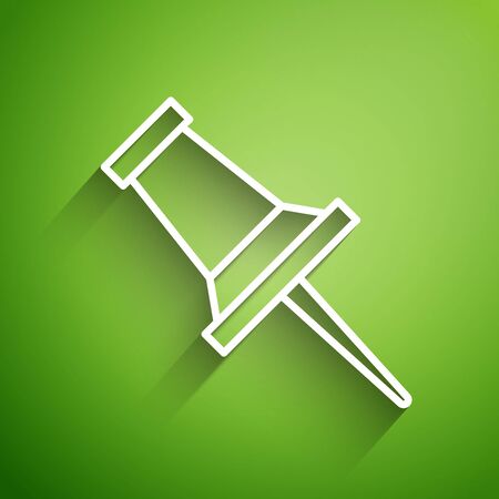 White line Push pin icon isolated on green background. Thumbtacks sign. Vector Illustrationのイラスト素材