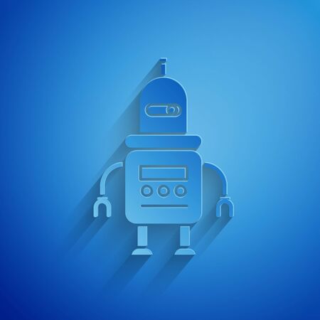 Paper cut Robot icon isolated on blue background. Paper art style. Vector Illustrationのイラスト素材