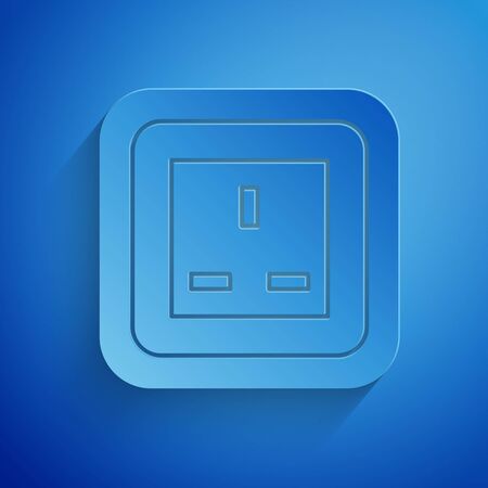 Paper cut Electrical outlet icon isolated on blue background. Power socket. Rosette symbol. Paper art style. Vector Illustrationのイラスト素材