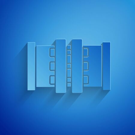 Paper cut Industry metallic pipes and valve icon isolated on blue background. Paper art style. Vector Illustrationのイラスト素材