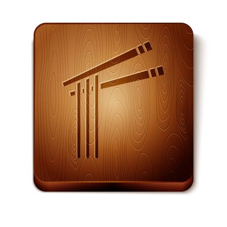 Brown Asian noodles and chopsticks icon isolated on white background. Street fast food menu. Korean, Japanese, Chinese food. Wooden square button. Vector Illustrationのイラスト素材
