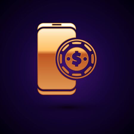 Gold Online poker table game icon isolated on dark blue background. Online casino.  Vector Illustrationのイラスト素材