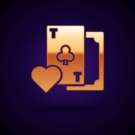 Gold Playing card with clubs symbol icon isolated on dark blue background. Casino gambling. Vector Illustrationのイラスト素材