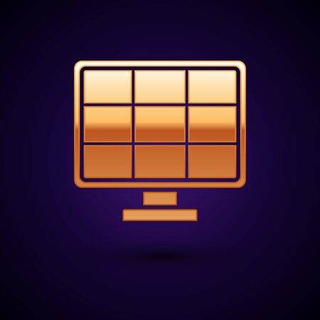 Gold Solar energy panel icon isolated on dark blue background. Vector Illustrationのイラスト素材