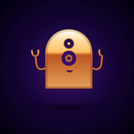 Gold Alien icon isolated on dark blue background. Extraterrestrial alien face or head symbol. Vector Illustrationのイラスト素材