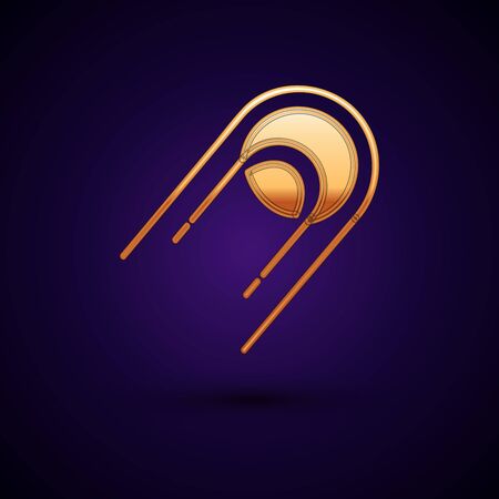 Gold Satellite icon isolated on dark blue background. Vector Illustrationのイラスト素材