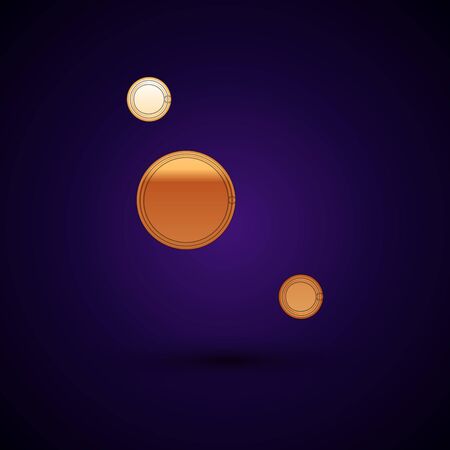 Gold Solar system icon isolated on dark blue background. The planets revolve around the star. Vector Illustrationのイラスト素材