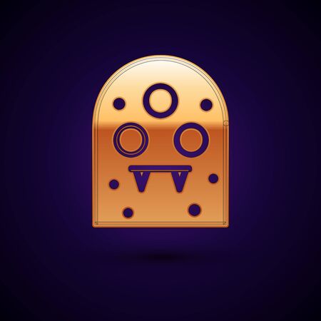 Gold Alien icon isolated on dark blue background. Extraterrestrial alien face or head symbol. Vector Illustrationのイラスト素材
