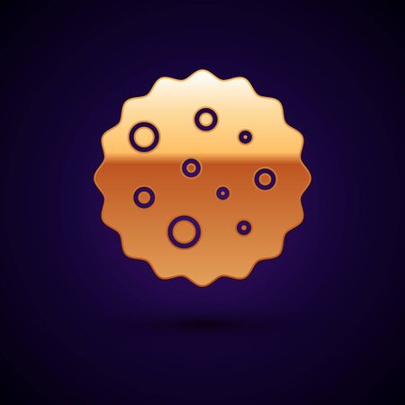 Gold Cookie or biscuit with chocolate icon isolated on dark blue background.  Vector Illustrationのイラスト素材