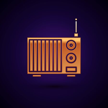 Gold Radio with antenna icon isolated on dark blue background. Vector Illustrationのイラスト素材