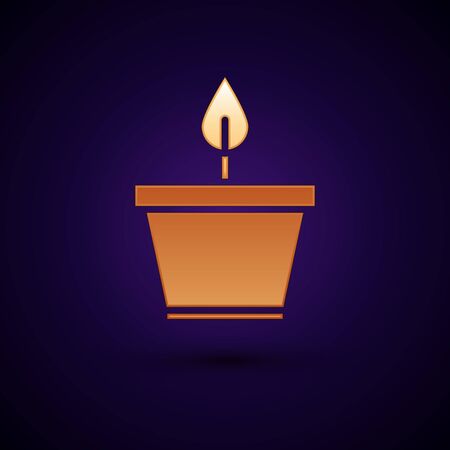 Gold Plant in pot icon isolated on dark blue background. Plant growing in a pot. Potted plant sign. Vector Illustrationのイラスト素材