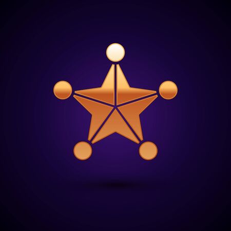 Gold Hexagram sheriff icon isolated on dark blue background. Police badge icon. Vector Illustrationのイラスト素材