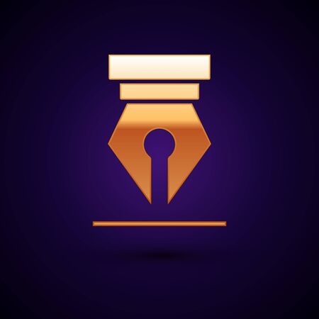 Gold Fountain pen nib icon isolated on dark blue background. Pen tool sign. Vector Illustrationのイラスト素材