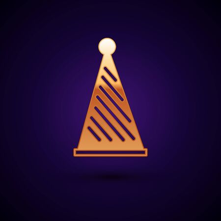 Gold Party hat icon isolated on dark blue background. Birthday hat. Vector Illustrationのイラスト素材