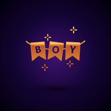 Gold Carnival garland with flags icon isolated on dark blue background. Party pennants for birthday celebration, festival and fair decoration. Vector Illustrationのイラスト素材