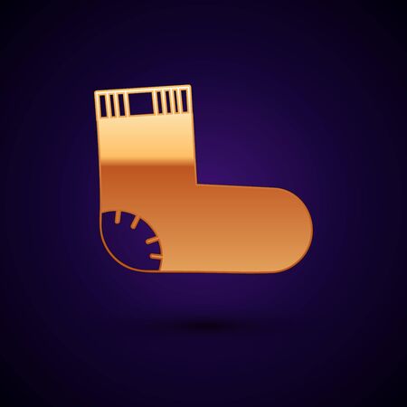 Gold Baby socks clothes icon isolated on dark blue background. Vector Illustrationのイラスト素材