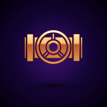 Gold Industry metallic pipes and valve icon isolated on dark blue background. Vector Illustrationのイラスト素材