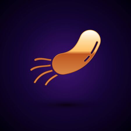 Gold Bacteria icon isolated on dark blue background. Bacteria and germs, microorganism disease causing, cell cancer, microbe, virus, fungi. Vector Illustrationのイラスト素材