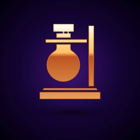 Gold Glass test tube flask on stand icon isolated on dark blue background. Laboratory equipment. Vector Illustrationのイラスト素材