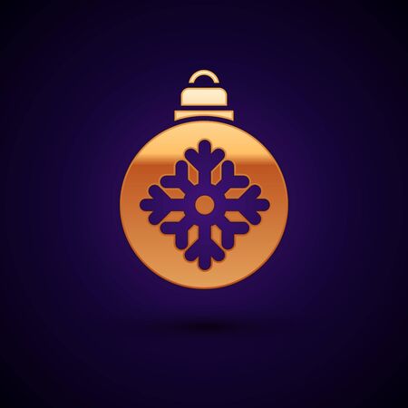 Gold Christmas ball icon isolated on dark blue background. Merry Christmas and Happy New Year. Vector Illustrationのイラスト素材