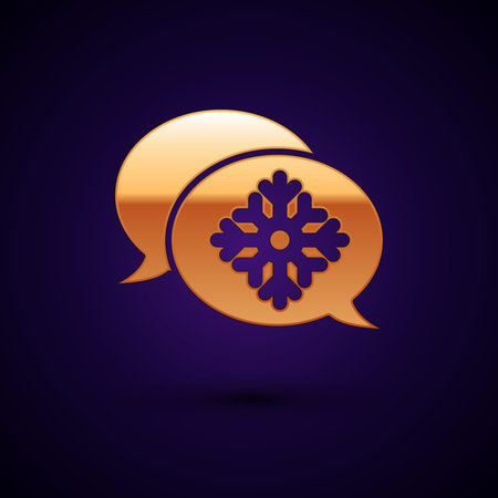 Gold Snowflake with speech bubble icon isolated on dark blue background. Merry Christmas and Happy New Year. Vector Illustrationのイラスト素材