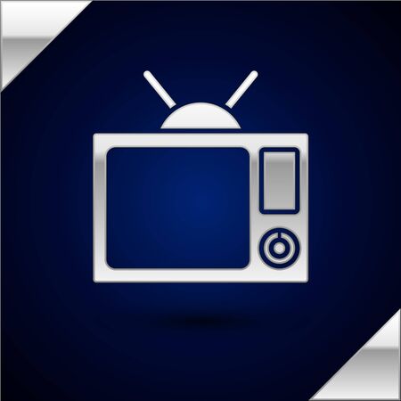Silver Tv icon isolated on dark blue background. Television sign. Vector Illustrationのイラスト素材