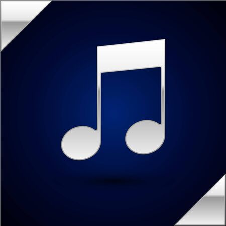 Silver Music note, tone icon isolated on dark blue background. Vector Illustrationのイラスト素材