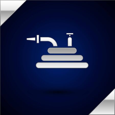 Silver Garden hose or fire hose icon isolated on dark blue background. Spray gun icon. Watering equipment. Vector Illustrationのイラスト素材