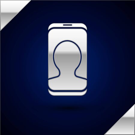 Silver Taxi call telephone service icon isolated on dark blue background. Taxi for smartphone. Vector Illustrationのイラスト素材