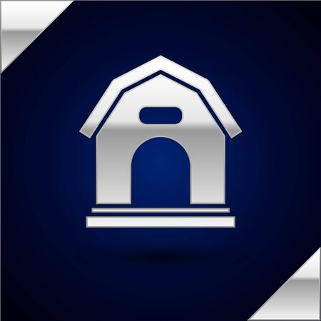 Silver Dog house icon isolated on dark blue background. Dog kennel. Vector Illustrationのイラスト素材