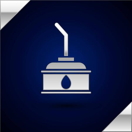Silver Canister for motor machine oil icon isolated on dark blue background. Oil gallon. Oil change service and repair. Vector Illustrationのイラスト素材