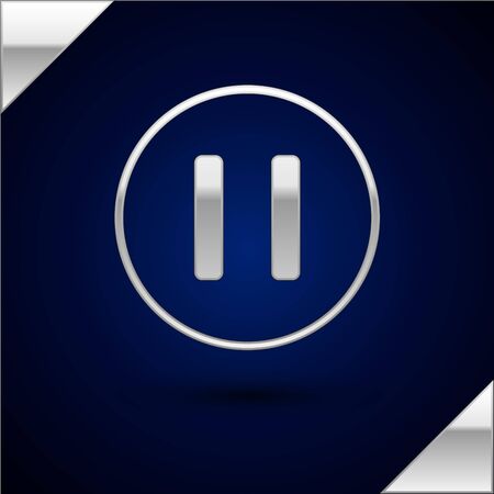 Silver Pause button icon isolated on dark blue background. Vector Illustrationのイラスト素材