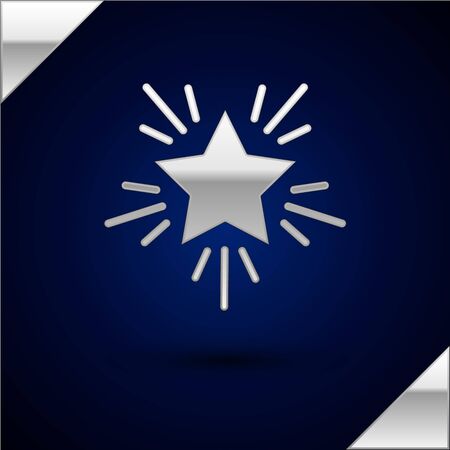 Silver Christmas star icon isolated on dark blue background. Merry Christmas and Happy New Year. Vector Illustrationのイラスト素材