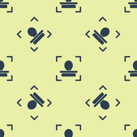 Blue Face recognition icon isolated seamless pattern on yellow background. Face identification scanner icon. Facial id. Cyber security concept. Vector Illustrationのイラスト素材