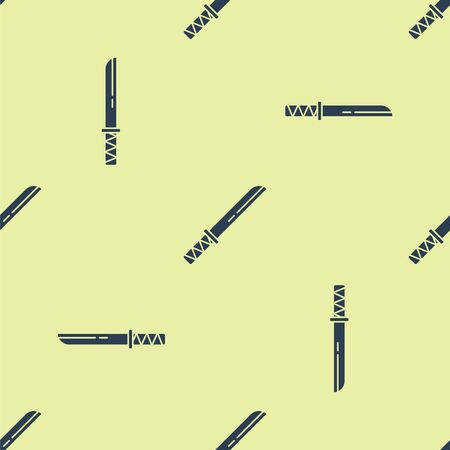 Blue Traditional Japanese katana icon isolated seamless pattern on yellow background. Japanese sword. Vector Illustrationのイラスト素材