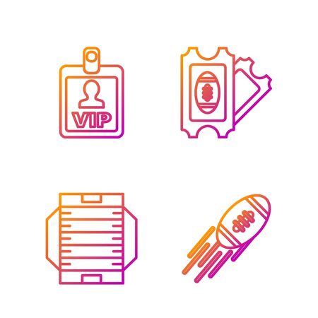 Set line American Football ball, American football field, VIP badge and American Football ticket. Gradient color icons. Vectorのイラスト素材