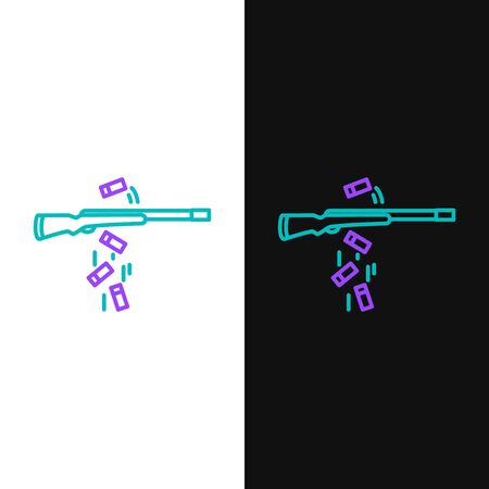 Green and purple line Gun shooting icon isolated on white and black background.  Vector Illustrationのイラスト素材