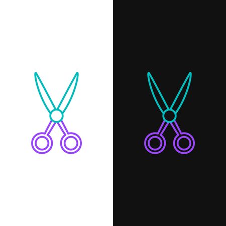 Green and purple line Scissors hairdresser icon isolated on white and black background. Hairdresser, fashion salon and barber sign. Barbershop symbol. Vector Illustrationのイラスト素材