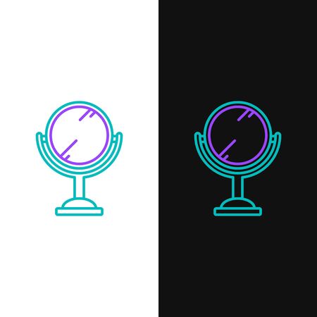 Green and purple line Hand mirror icon isolated on white and black background. Vector Illustrationのイラスト素材