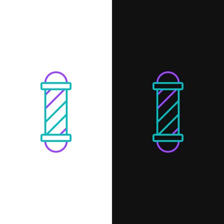 Green and purple line Classic Barber shop pole icon isolated on white and black background. Barbershop pole symbol.  Vector Illustrationのイラスト素材