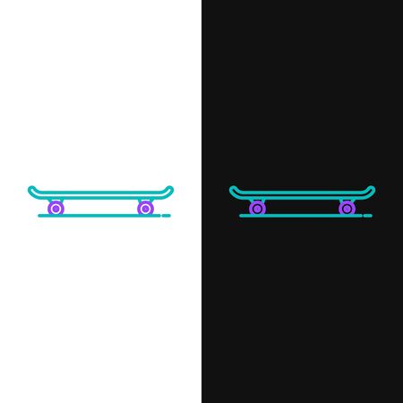 Green and purple line Skateboard icon isolated on white and black background. Extreme sport. Sport equipment.  Vector Illustrationのイラスト素材