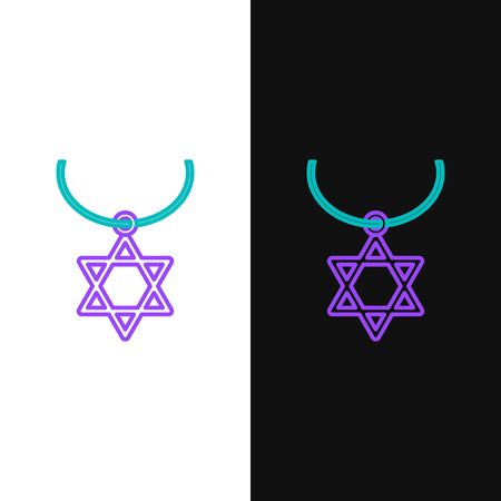 Green and purple line Star of David necklace on chain icon isolated on white and black background. Jewish religion symbol. Symbol of Israel. Jewellery and accessory. Vector Illustrationのイラスト素材