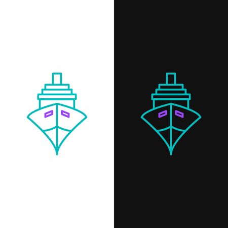 Green and purple line Cargo ship icon isolated on white and black background. Vector Illustrationのイラスト素材