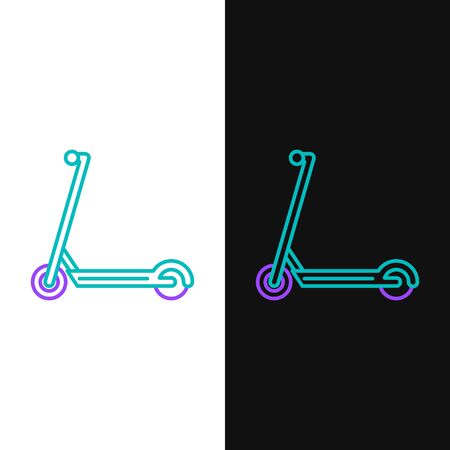 Green and purple line Scooter icon isolated on white and black background. Vector Illustrationのイラスト素材